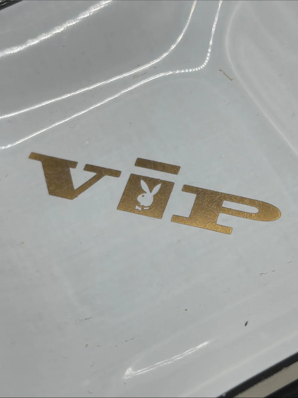 Vintage Playboy Bunny Club VIP Tip Tray Trinket Dish White Gold Glass Home Decor
